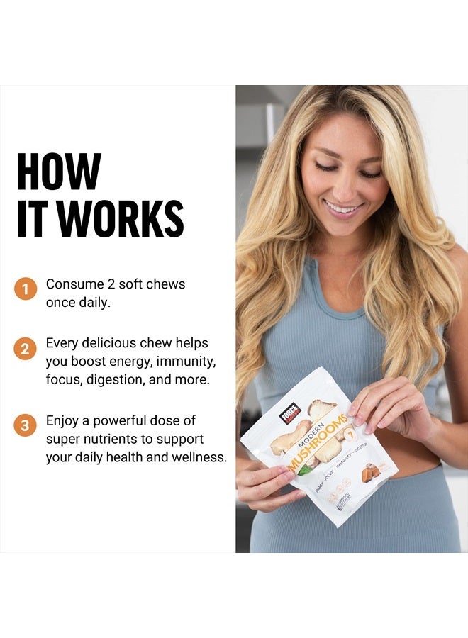 FORCE FACTOR Modern Mushrooms Soft Chews, Mushroom Supplement with Lions Mane, Turkey Tail, & Cordyceps to Support Energy, Focus, Immunity, & Digestion, Cinnamon Roll, 60 Soft Chews - Image 4