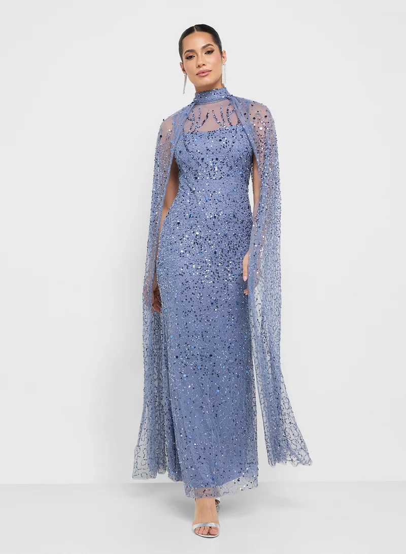 Namshi x Sequin Embellished Gown With Cape