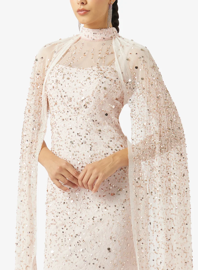 Namshi X  Sequin Embellished Gown With Cape for Women | Best Price UAE