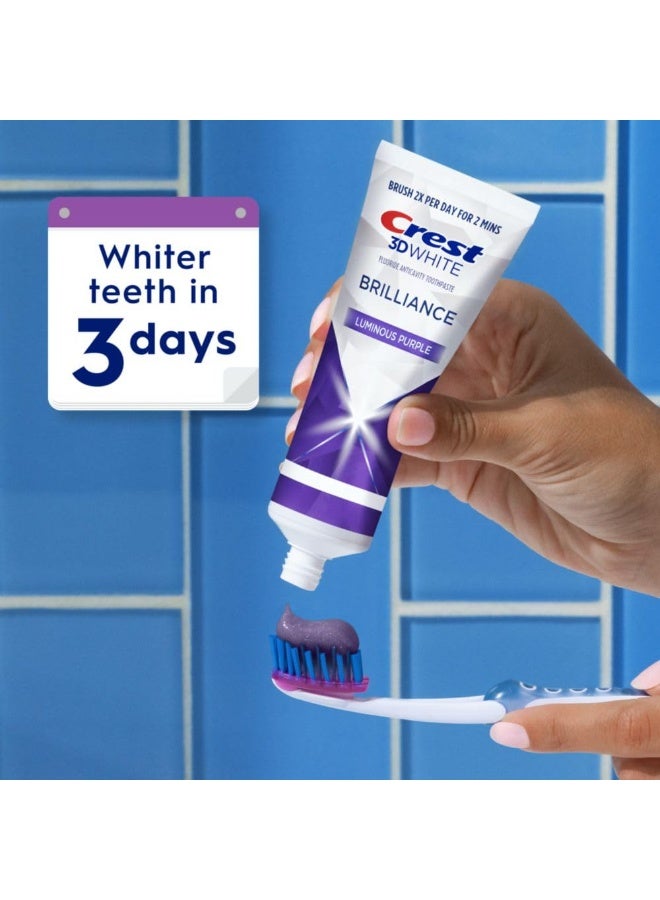 Crest 3D White Brilliance Luminous Purple Teeth Whitening Toothpaste, 4.6 oz Pack of 3, Anticavity Fluoride Toothpaste, Fights 100% More Surface Stains, 24 Hour Active Stain Prevention - Image 5