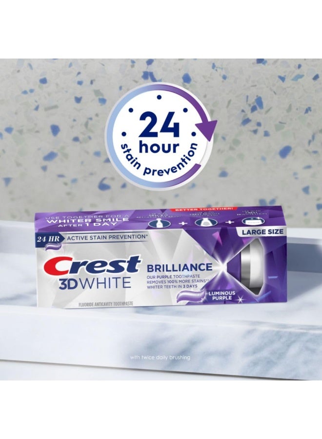 Crest 3D White Brilliance Luminous Purple Teeth Whitening Toothpaste, 4.6 oz Pack of 3, Anticavity Fluoride Toothpaste, Fights 100% More Surface Stains, 24 Hour Active Stain Prevention - Image 3