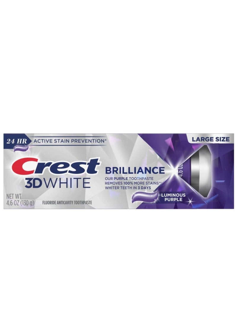 Crest Crest 3D White Brilliance Luminous Purple Teeth Whitening Toothpaste, 4.6 oz Pack of 3, Anticavity Fluoride Toothpaste, Fights 100% More Surface Stains, 24 Hour Active Stain Prevention  - Image 2