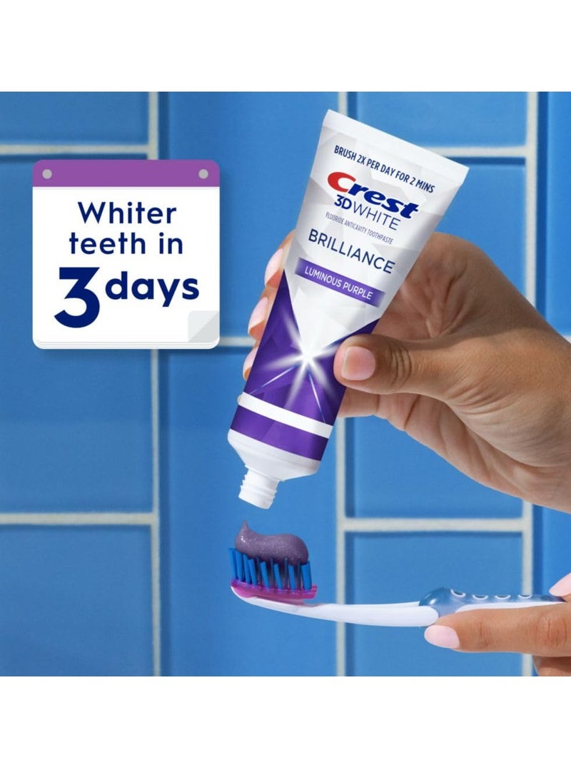 Crest Crest 3D White Brilliance Luminous Purple Teeth Whitening Toothpaste, 4.6 oz Pack of 3, Anticavity Fluoride Toothpaste, Fights 100% More Surface Stains, 24 Hour Active Stain Prevention  - Image 5