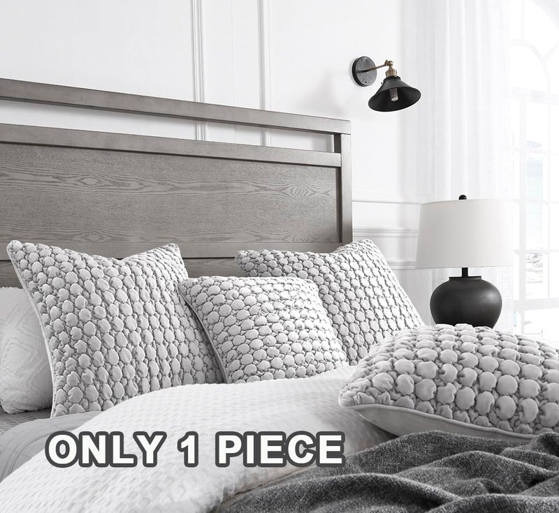 COCOPLOCEUS 1 Piece Euro Sham Gray 26x26 Pillow Covers Decorative Farmhouse Euro Shams Velvet Square Cushion Covers Soft Bubble Texture for Couch Sofa Bedroom Living Room - Image 2