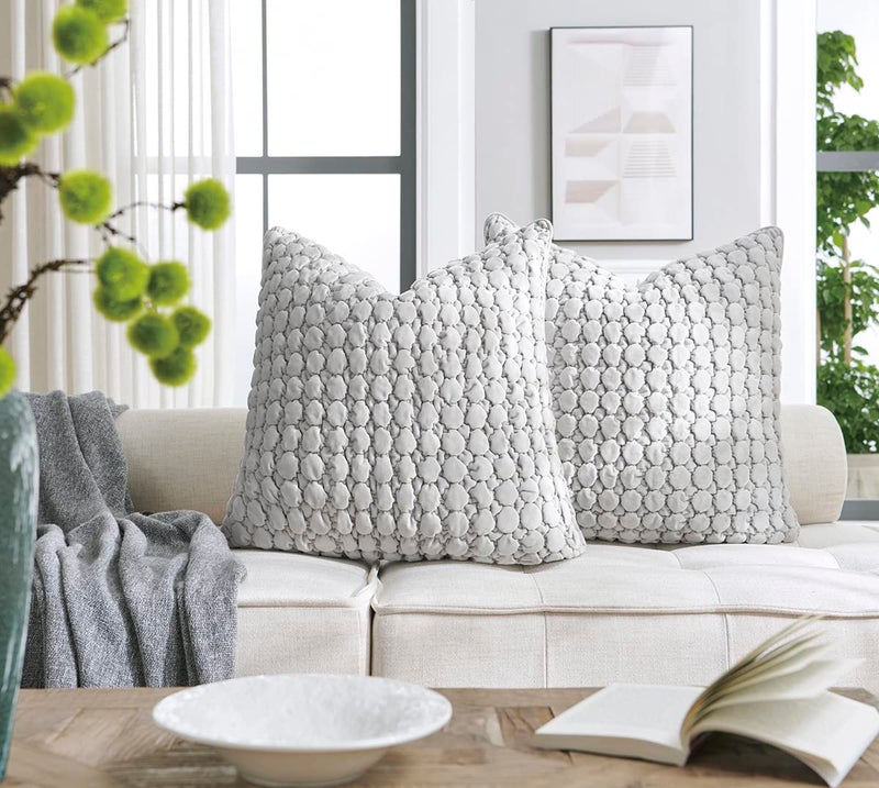 COCOPLOCEUS 1 Piece Euro Sham Gray 26x26 Pillow Covers Decorative Farmhouse Euro Shams Velvet Square Cushion Covers Soft Bubble Texture for Couch Sofa Bedroom Living Room - Image 4