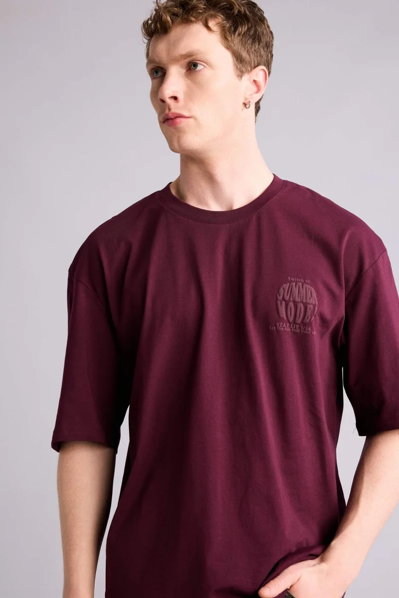 ديفاكتو 100% Cotton Boxy Fit Printed Short Sleeve T-Shirt