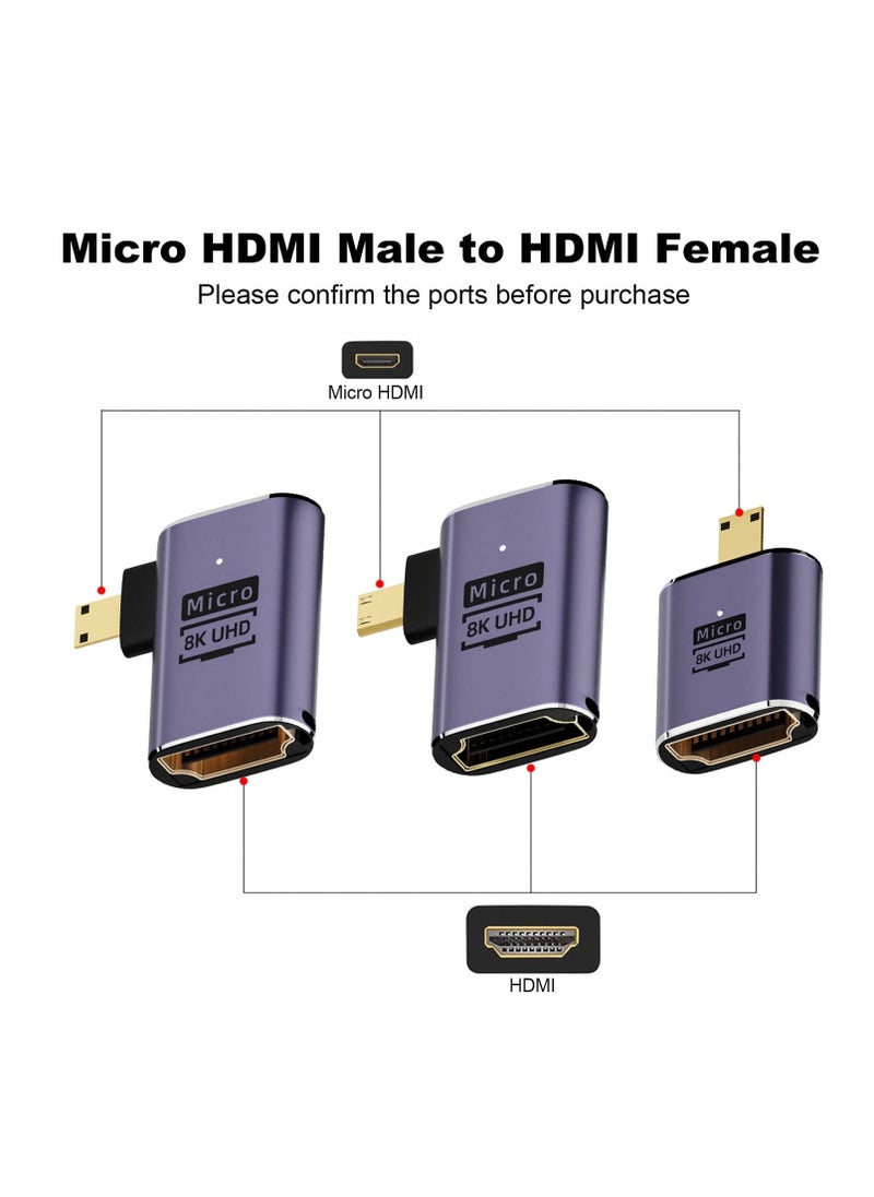 Excefore محول Micro HDMI إلى HDMI، 3 قطع 8K 90 درجة زاوية يسار ويمين، كابل Micro HDMI ذكر إلى HDMI أنثى، لسوني A6000، Raspberry Pi 4، GoPro Hero 7 وغيرها من الكاميرات الرياضية  - Image 2