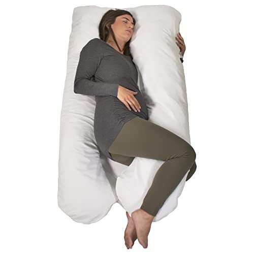 Contours Soulmate Cooling Pregnancy Body Pillow for Adults with Moisture Wicking U-Shaped Design for Side Sleeping, Maternity and Breastfeeding Support, Lounger for Back, Hip, Leg & Belly Pain - White - Image 1