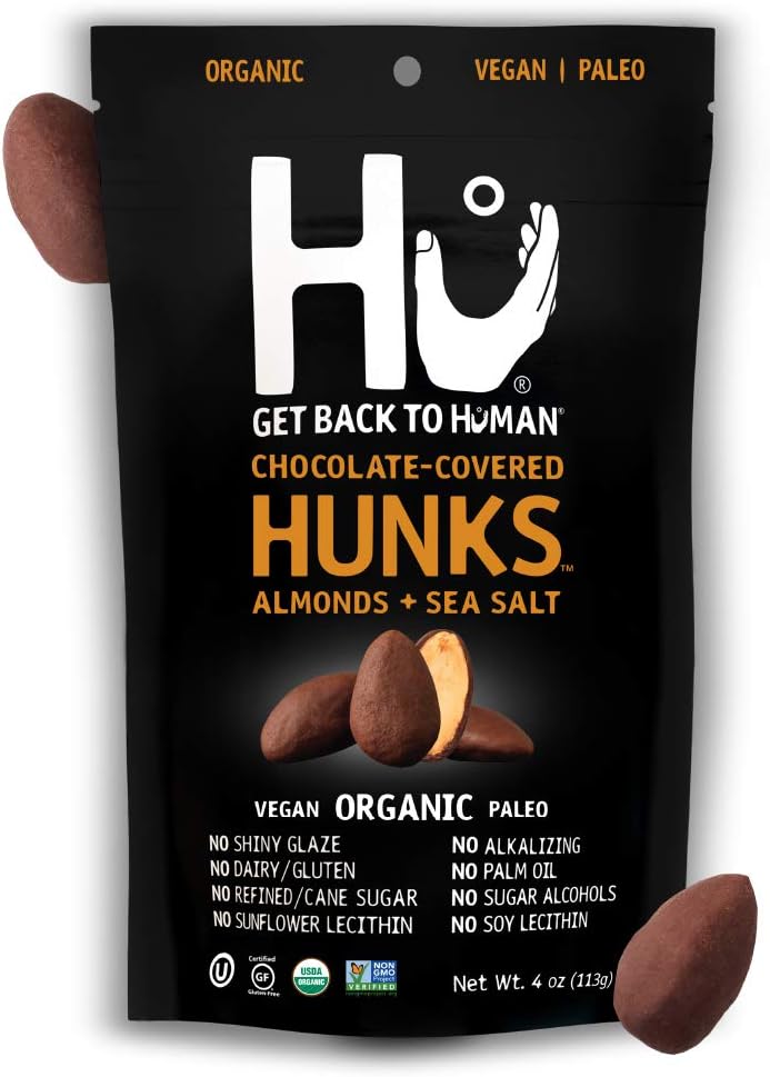 Hu Hunks Vegan Chocolate Covered Almonds with Sea Salt - 2 Pack, Organic Dark Chocolate, Non-GMO, Gluten Free, Paleo - Image 1
