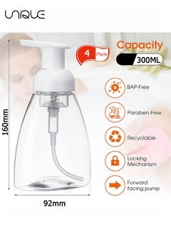 4Pcs Foaming Soap Dispenser Hand Dispensers Refillable Plastic Foam Bottle Oval with White Pumps Empty Liquid Pump Bottles for Kitchen Bathroom