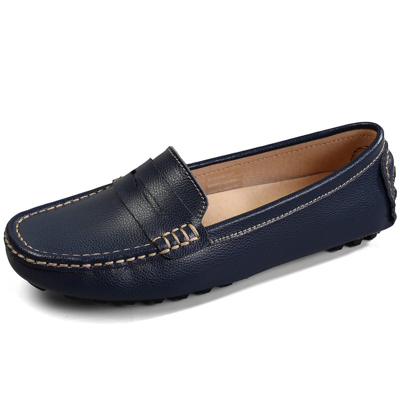Artisure Women's Classic Comfort Navy Leather Penny Loafers Casual Slip-Ons Lightweight Walking Flats Driving Mocs Boat Shoes 6 M US - Image 3