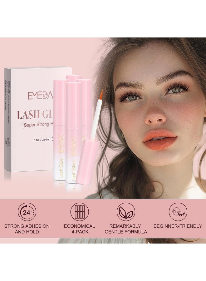 EMEDA Eyelash Glue 4Pcs 20G/0.68 Oz Clear Lash Glue, Waterproof, Super Strong Hold, Latex Free, Hypoallergenic, Formaldehyde-Free White Strip Eyelash Adhesive Emeda - Image 2
