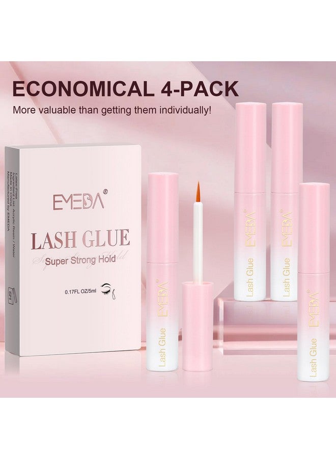EMEDA Eyelash Glue 4Pcs 20G/0.68 Oz Clear Lash Glue, Waterproof, Super Strong Hold, Latex Free, Hypoallergenic, Formaldehyde-Free White Strip Eyelash Adhesive Emeda - Image 4