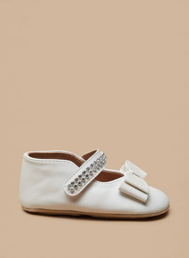 Barefeet Girls Bow Accent Booties with Hook and Loop Closure
