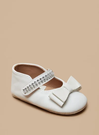 Barefeet Girls Bow Accent Booties with Hook and Loop Closure