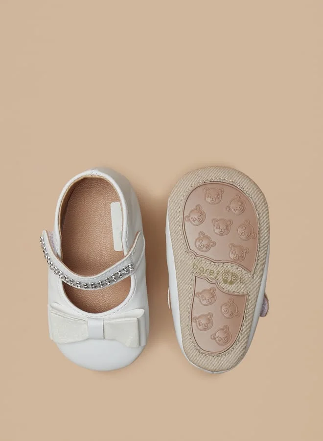 Barefeet Girls Bow Accent Booties with Hook and Loop Closure
