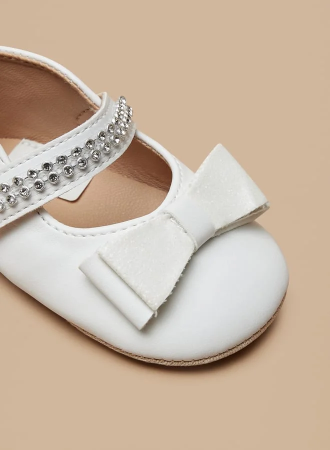 Barefeet Girls Bow Accent Booties with Hook and Loop Closure