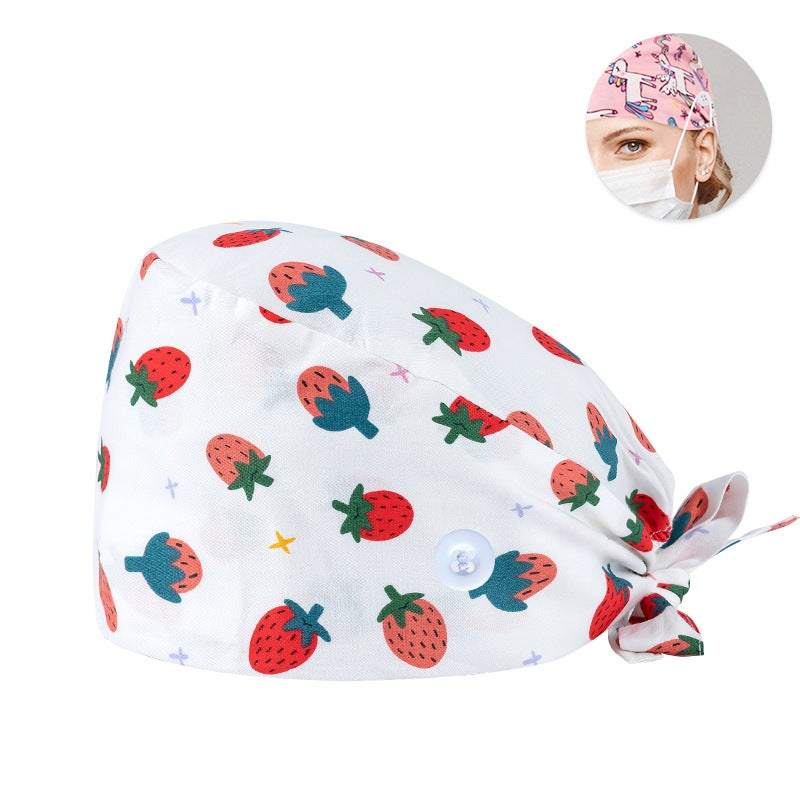Surgical Cap Frosted Cap Women'S Pure Cotton Surgical Tie-Up Printed Nurst'S Cap New Buckle Men'S Dental And Dental Work Cap - Image 1