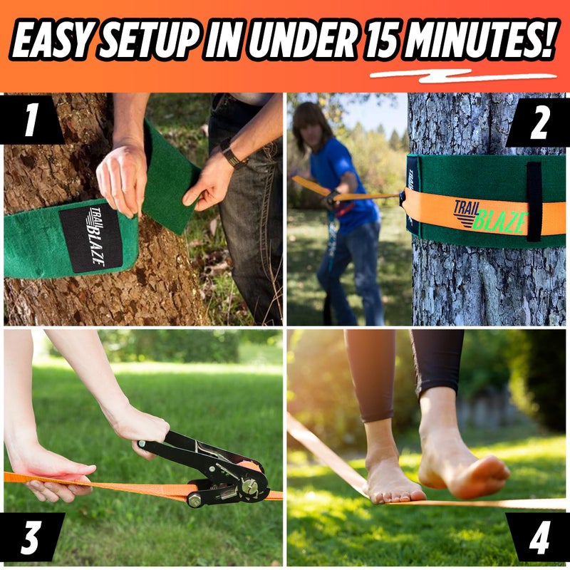 Trailblaze Complete Slackline Kit with Training Line - 60ft Slack Lines for Backyard for Kids and Adults, Wider Tree Protectors - Ninja Slackline Kit for Kids Outdoor Play Equipment - Image 3