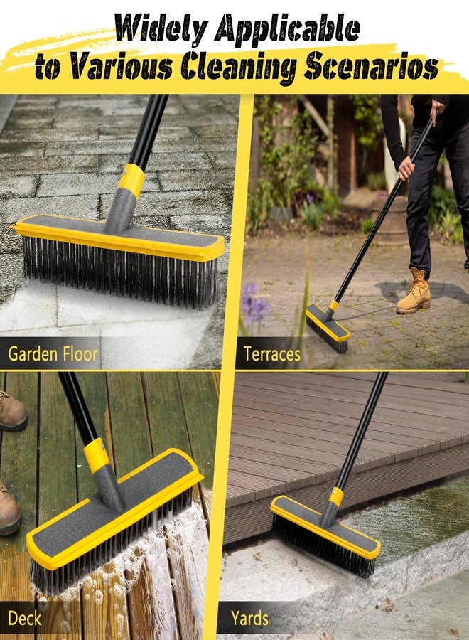 JIURAIN Heavy Duty Broom Wire Floor Scrub Brush with Long Handle, 2 in 1 Scrape and Stainless Steel Bristle Brooms Scrubber for Deck Concrete Patio Outdoor Moss Removal - Image 2