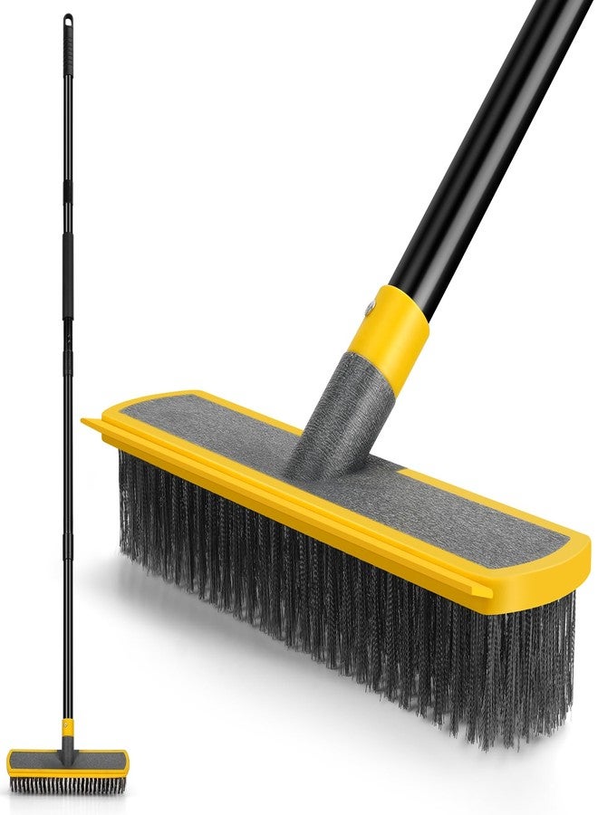 JIURAIN Heavy Duty Broom Wire Floor Scrub Brush with Long Handle, 2 in 1 Scrape and Stainless Steel Bristle Brooms Scrubber for Deck Concrete Patio Outdoor Moss Removal - Image 1