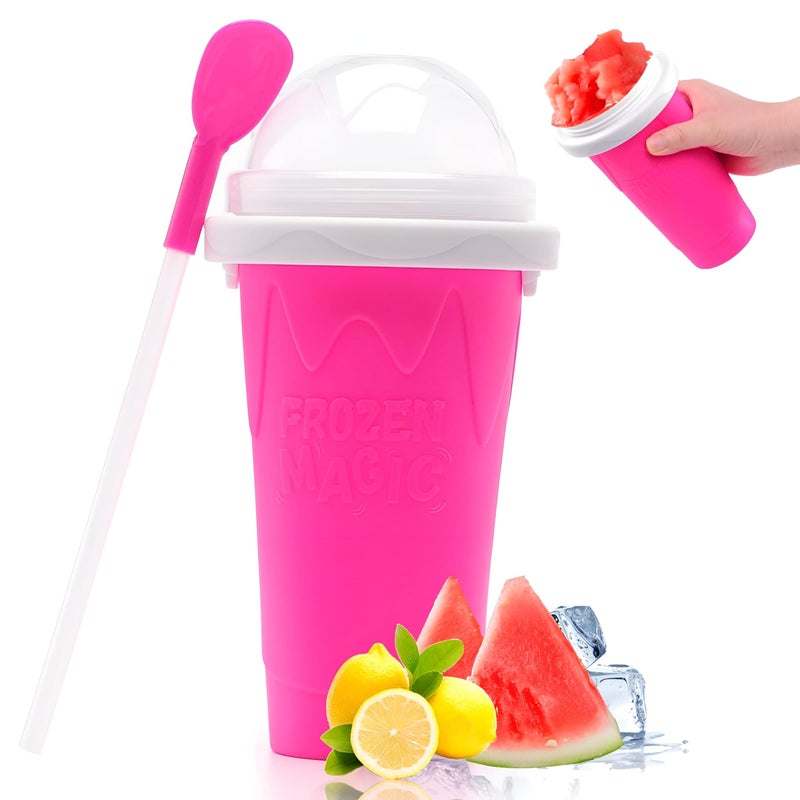 Ice Cream Maker - Fun slushie and milkshake freezing cup designed for kids to enjoy homemade frozen treats safely, with eco-friendly silicone and ergonomic grip design (Pink) - Image 1