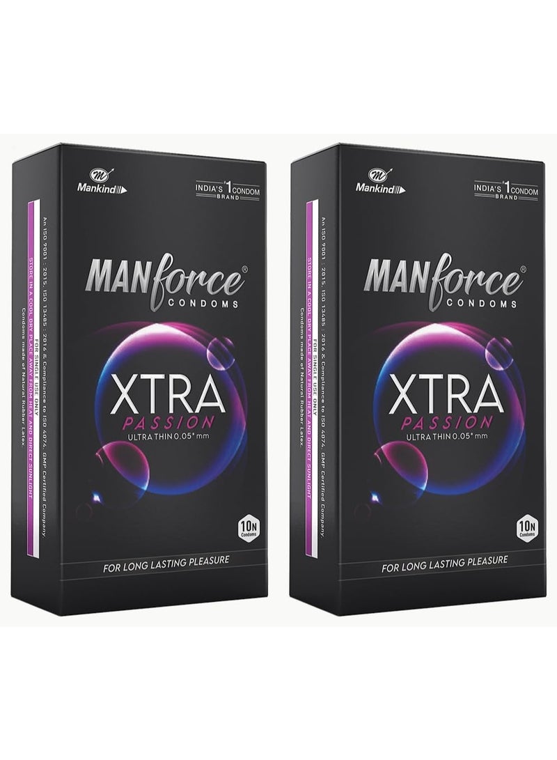Manforce واقيات ذكرية مانفورس إكسترا باشون فائقة الرقة لتأخير القذف، بدون نكهة، 10 قطع × 2 - Image 1