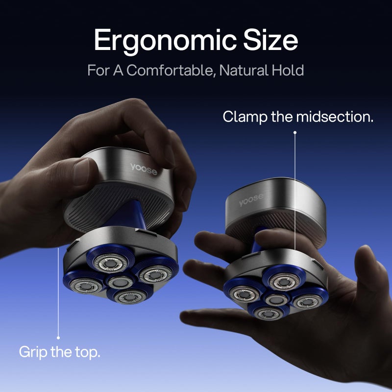 yoose Head Shavers for Bald Men, IPX7 Skin Close Electric Razor for Men (Ergonomic Design, USB-C, 90-Min Usage, 5 Floating Cutting Heads), Intelligent PID Control, Battery Indicator, H5 Silver - Image 3