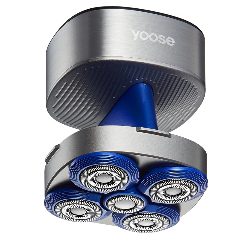 yoose Head Shavers for Bald Men, IPX7 Skin Close Electric Razor for Men (Ergonomic Design, USB-C, 90-Min Usage, 5 Floating Cutting Heads), Intelligent PID Control, Battery Indicator, H5 Silver - Image 1