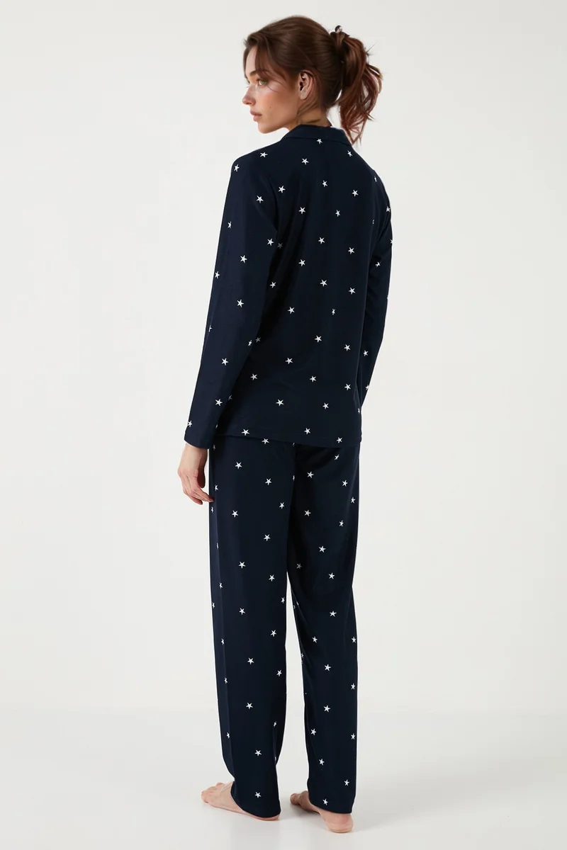 ليلا Stretch Regular Fit Open Collar Elastic Waist Pajama Set Women's PAJAMAS SET 65720501