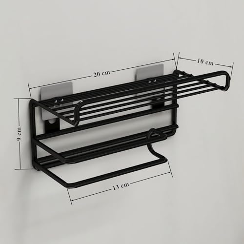 RACKORA Adhesive Toilet Paper Holder with Shelf Tissue Paper Roll Towel Holder Storage Rack - (Pack of 2, Standard Size, Black) - Image 2