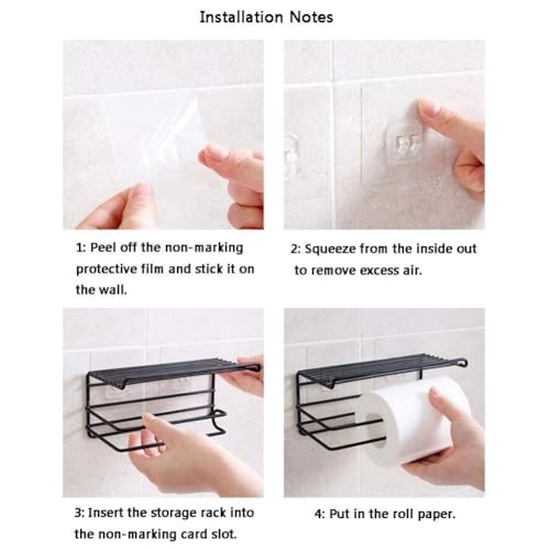 RACKORA Adhesive Toilet Paper Holder with Shelf Tissue Paper Roll Towel Holder Storage Rack - (Pack of 2, Standard Size, Black) - Image 5