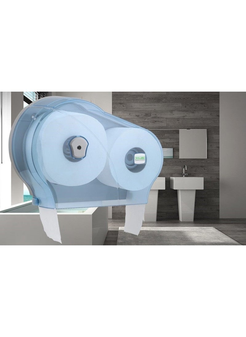 Vialli DMJ1T Double Mini Jumbo Toilet Paper Dispenser No-Stop- Transparent  - Image 1