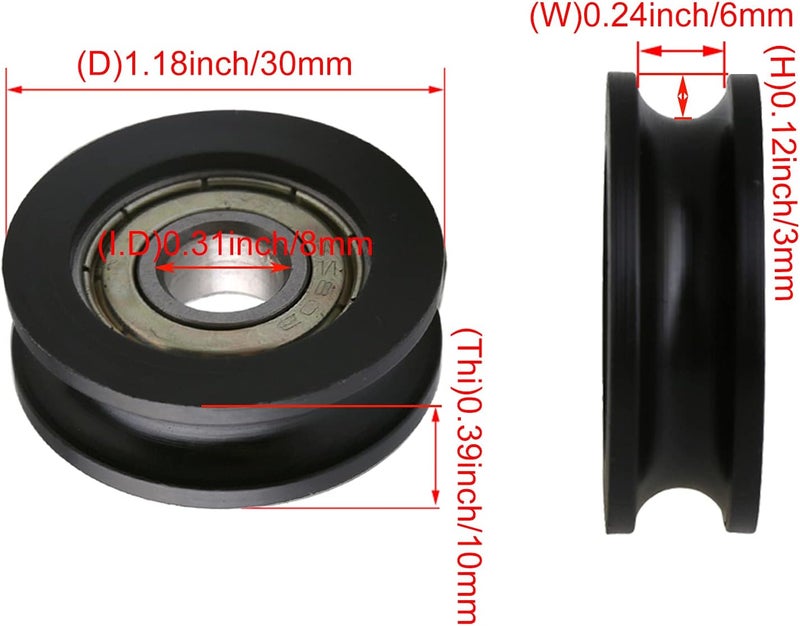 CNBTR 4Pcs U-Type Black Pulley Wheel 8mm Shaft Hole 30mm Diameter (Max-Load 99kg) - Image 4
