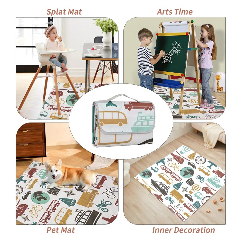 Insular Baby Splat Mat for Under High Chair/Arts/Crafts, Anti Slip and Waterproof Splash Mat for Floor, Portable Picnic Mat, 51x51 Inch, Vehicle - Image 3