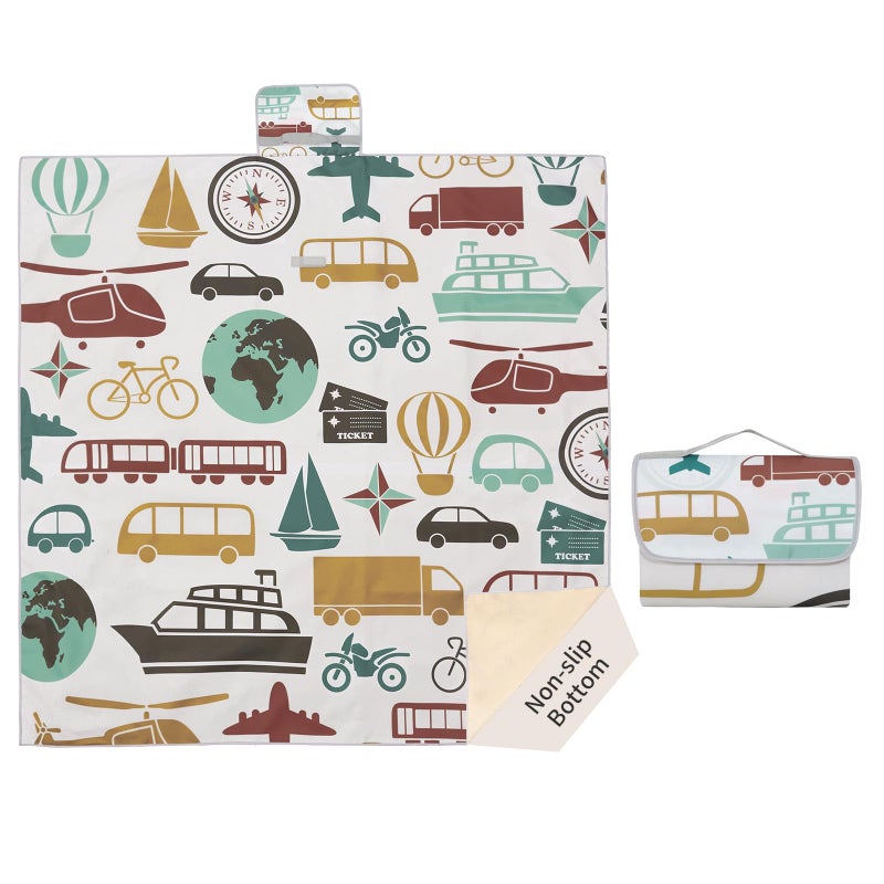 Insular Baby Splat Mat for Under High Chair/Arts/Crafts, Anti Slip and Waterproof Splash Mat for Floor, Portable Picnic Mat, 51x51 Inch, Vehicle - Image 1