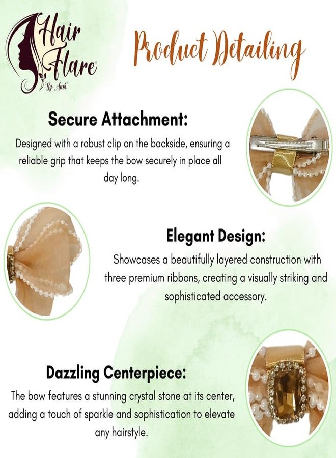 Hair Flare Chic Elegance: Dazzling 3-Layer Hair Bow_2920-Golden - Image 3