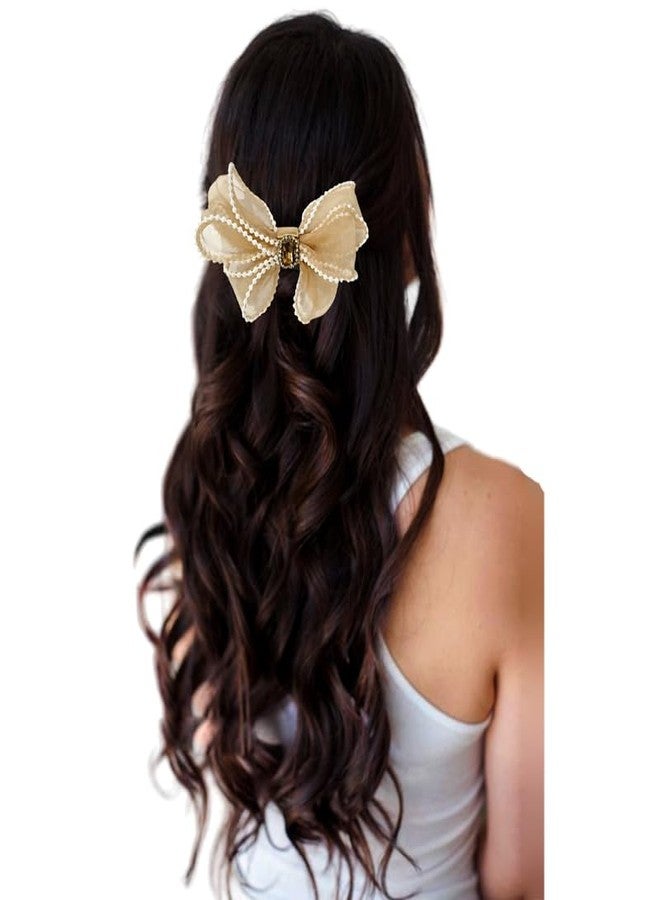 Hair Flare Chic Elegance: Dazzling 3-Layer Hair Bow_2920-Golden - Image 1