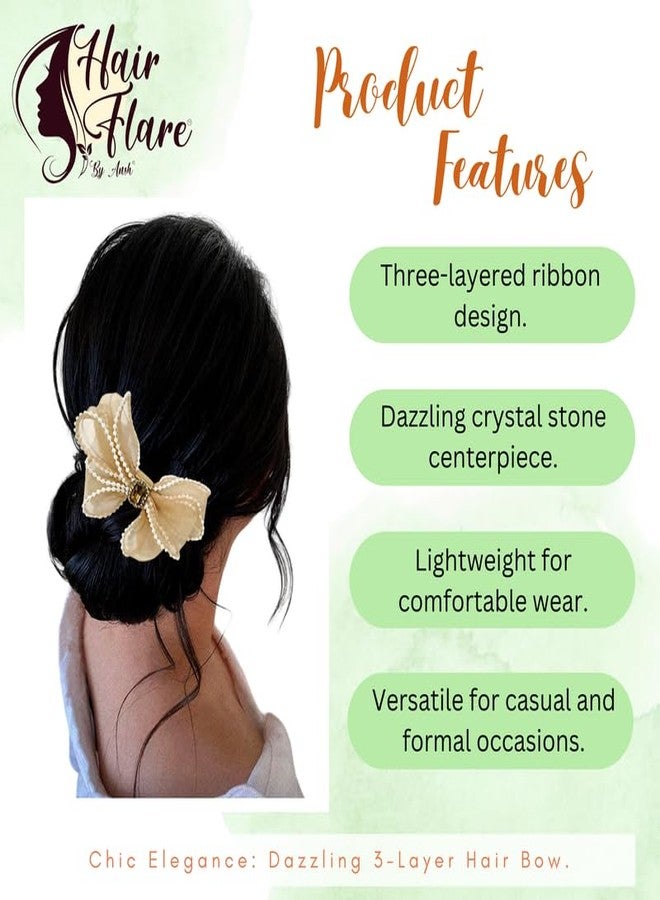 Hair Flare Chic Elegance: Dazzling 3-Layer Hair Bow_2920-Golden - Image 2