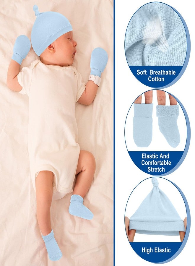 Cutecrop 6 Pcs Preemie Hats Mittens and Socks Set Cotton Preemie Cap Knotted Hat No Scratch Warm Terry Socks for Boys Girls(Dark Color) - Image 5
