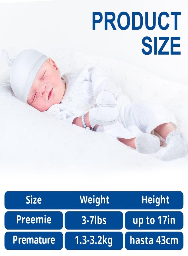 Cutecrop 6 Pcs Preemie Hats Mittens and Socks Set Cotton Preemie Cap Knotted Hat No Scratch Warm Terry Socks for Boys Girls(Dark Color) - Image 2
