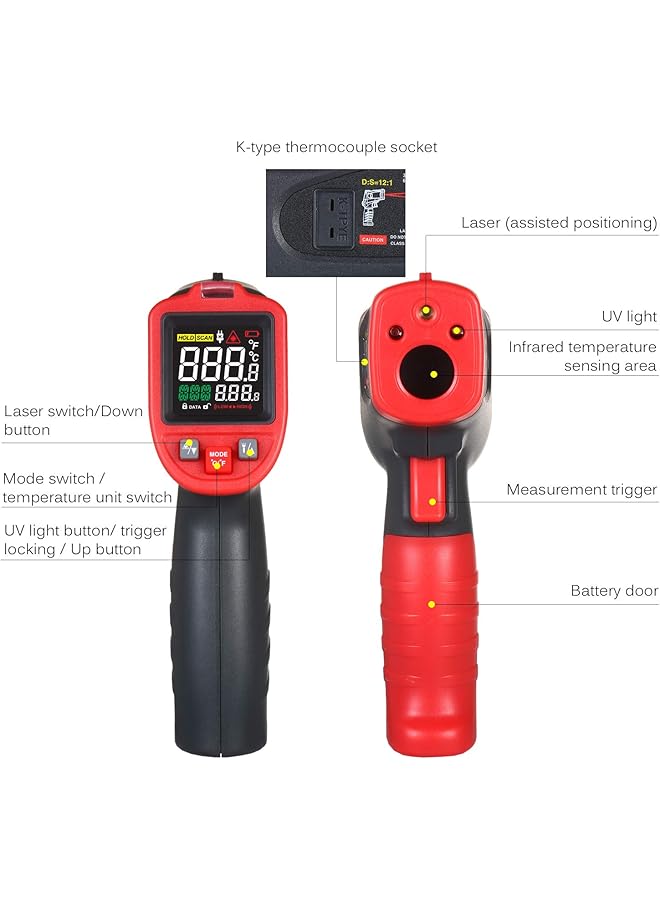 Eacam Temperature Tester, -50℃～850℃ Infrared Thermometer With Type K Thermocouple - Professional Industrial Non-Contact Digital Laser Ir Instrument - Image 3