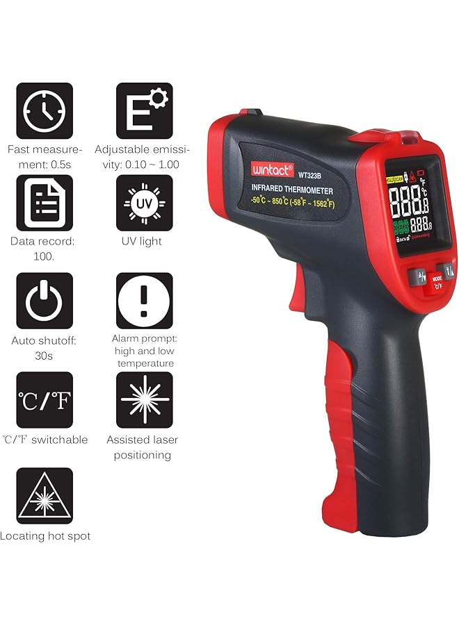Eacam Temperature Tester, -50℃～850℃ Infrared Thermometer With Type K Thermocouple - Professional Industrial Non-Contact Digital Laser Ir Instrument - Image 4