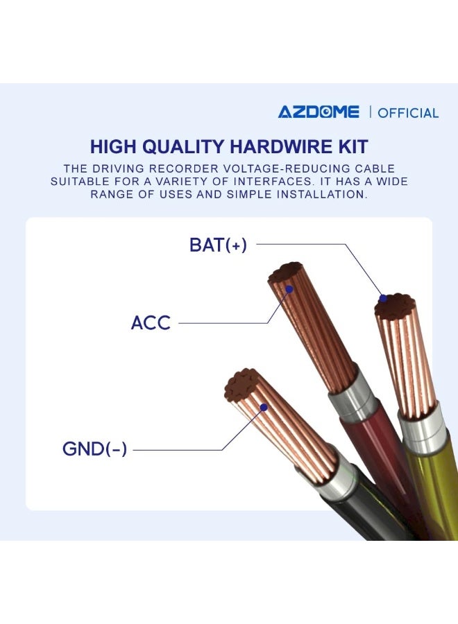 AZDOME HT03 Hardwire Kit, Type-C Port, For M300S/ M550 Pro/M550 MAX/M560/M58012ft Cable with Fuse, 24H Parking Monitor, 12V-24V to 5V/2.5A Dash Cam Power Supply - Image 5