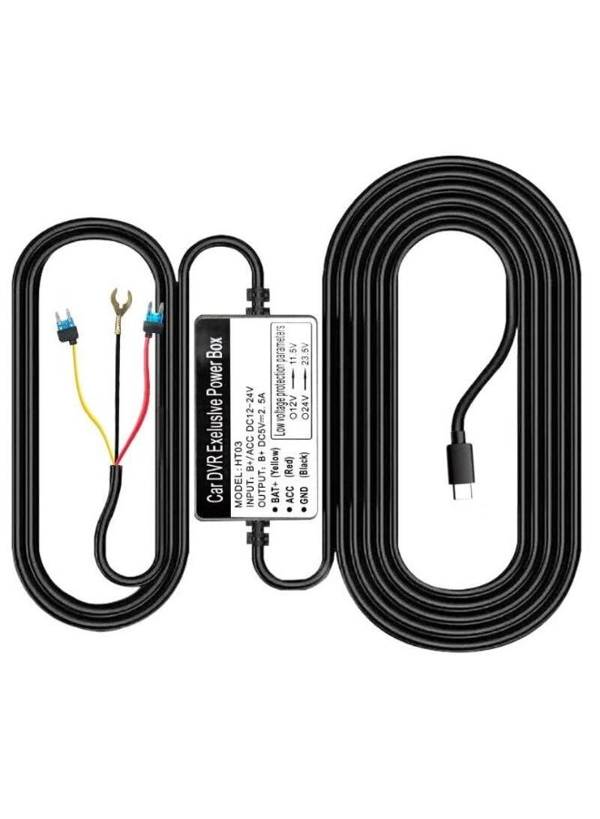 AZDOME HT03 Hardwire Kit, Type-C Port, For M300S/ M550 Pro/M550 MAX/M560/M58012ft Cable with Fuse, 24H Parking Monitor, 12V-24V to 5V/2.5A Dash Cam Power Supply - Image 2