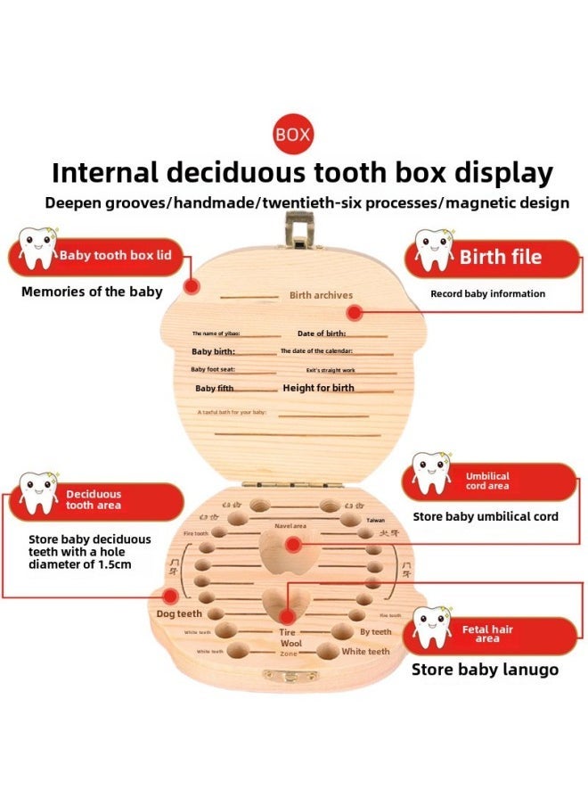 H Children's Teeth Box Teeth Replacement Collection Box Fetal Hair Storage Box Boys And Girls Teeth Replacement Teeth Dropped Memorial Teeth Storage Y-Color:Wood Color  Naked Box-Specifications:See Details - Image 5