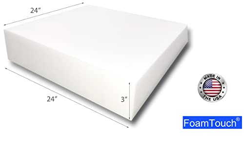 FoamTouch Upholstery Foam Cushion High Density 3" Height x 24" Width x 24" Length Made in USA - Image 2