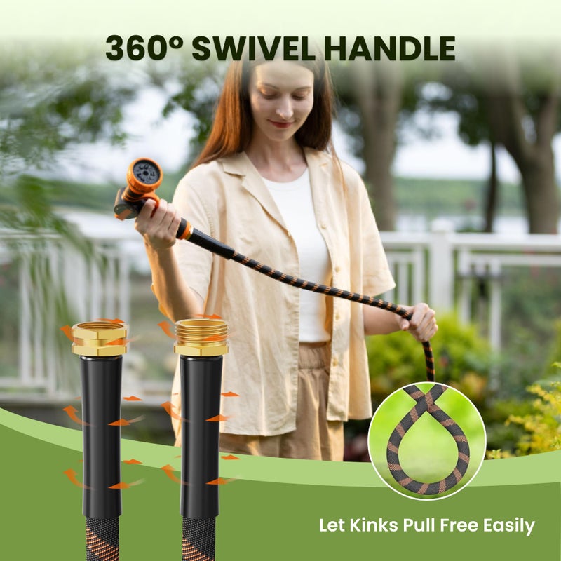 Giraffe Tools Non-Expandable Garden Hose 100FT 1/2â€ Lightweight Flexible Water Hoses Burst 600 psi with 9 Spray Function Nozzle Heavy Duty Hose - Image 3