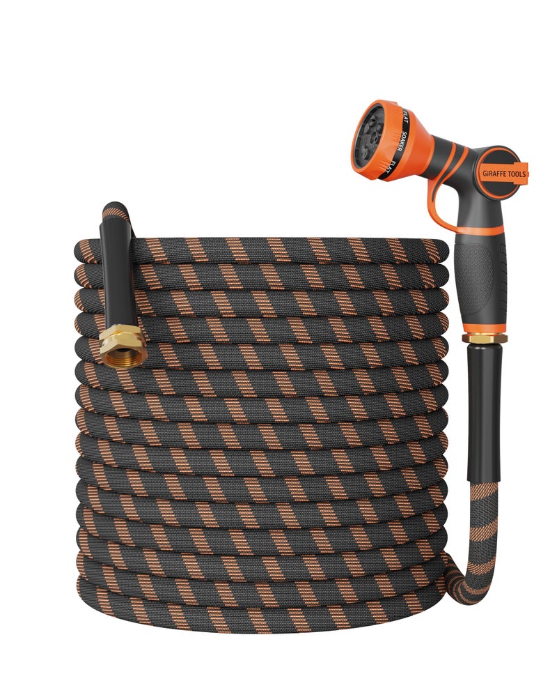 Giraffe Tools Non-Expandable Garden Hose 100FT 1/2â€ Lightweight Flexible Water Hoses Burst 600 psi with 9 Spray Function Nozzle Heavy Duty Hose - Image 1