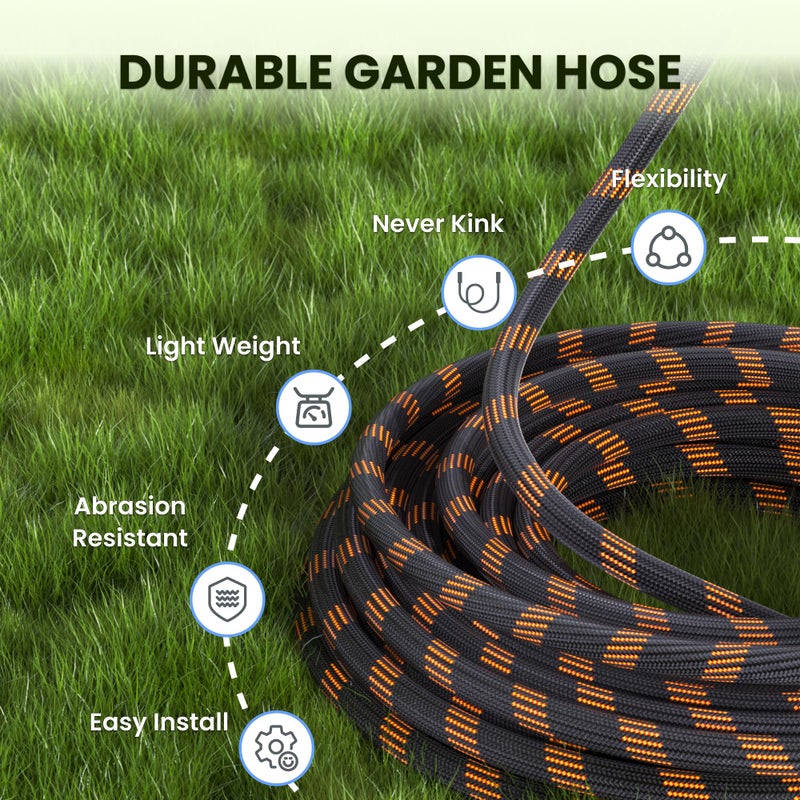 Giraffe Tools Non-Expandable Garden Hose 100FT 1/2â€ Lightweight Flexible Water Hoses Burst 600 psi with 9 Spray Function Nozzle Heavy Duty Hose - Image 2